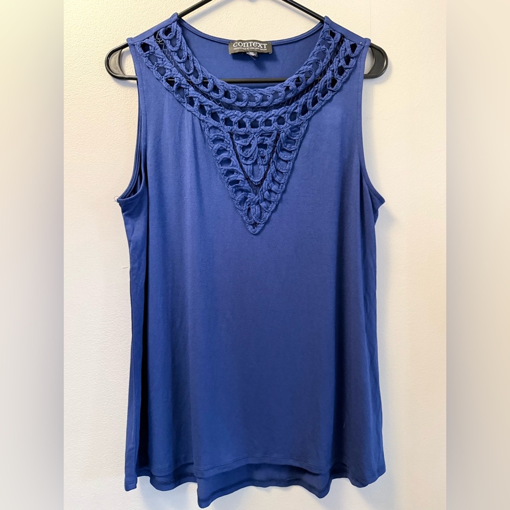 Context Royal Blue Sleeveless Top with Crochet Detail